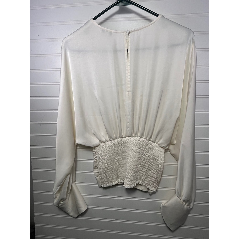 Express White Satin Ruffle Front Long Sleeve Blouse Top Women's Size S - Picture 4 of 4
